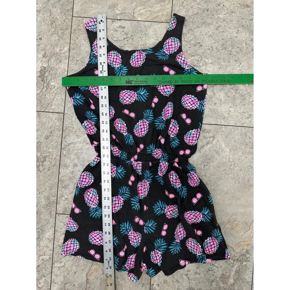 Justice Romper Black Pineapples Eyelet Lace Pinks Blues Size 18 READ